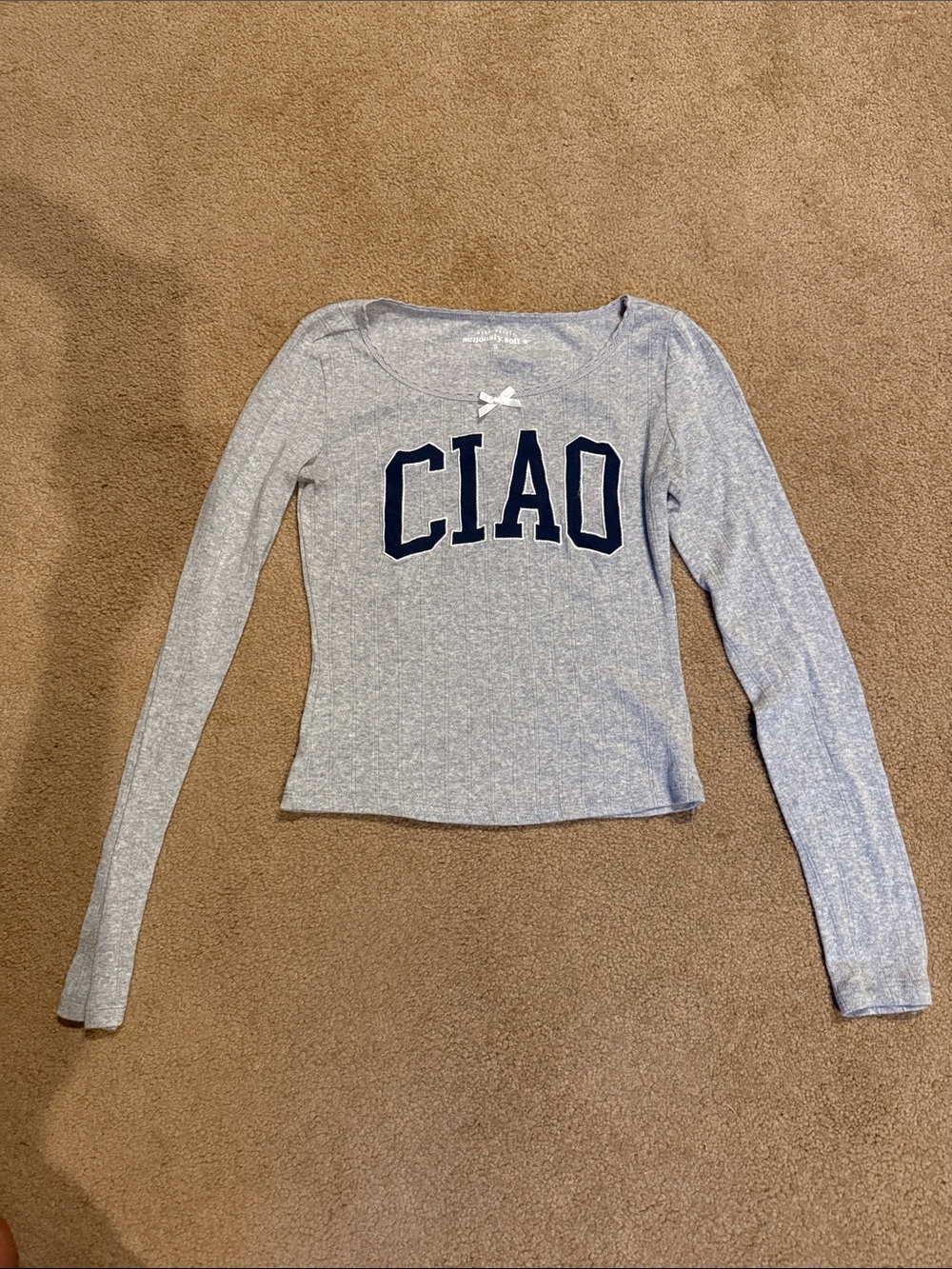 Aeropostale Graphic Long-Sleeve Crop Top - Light Gray